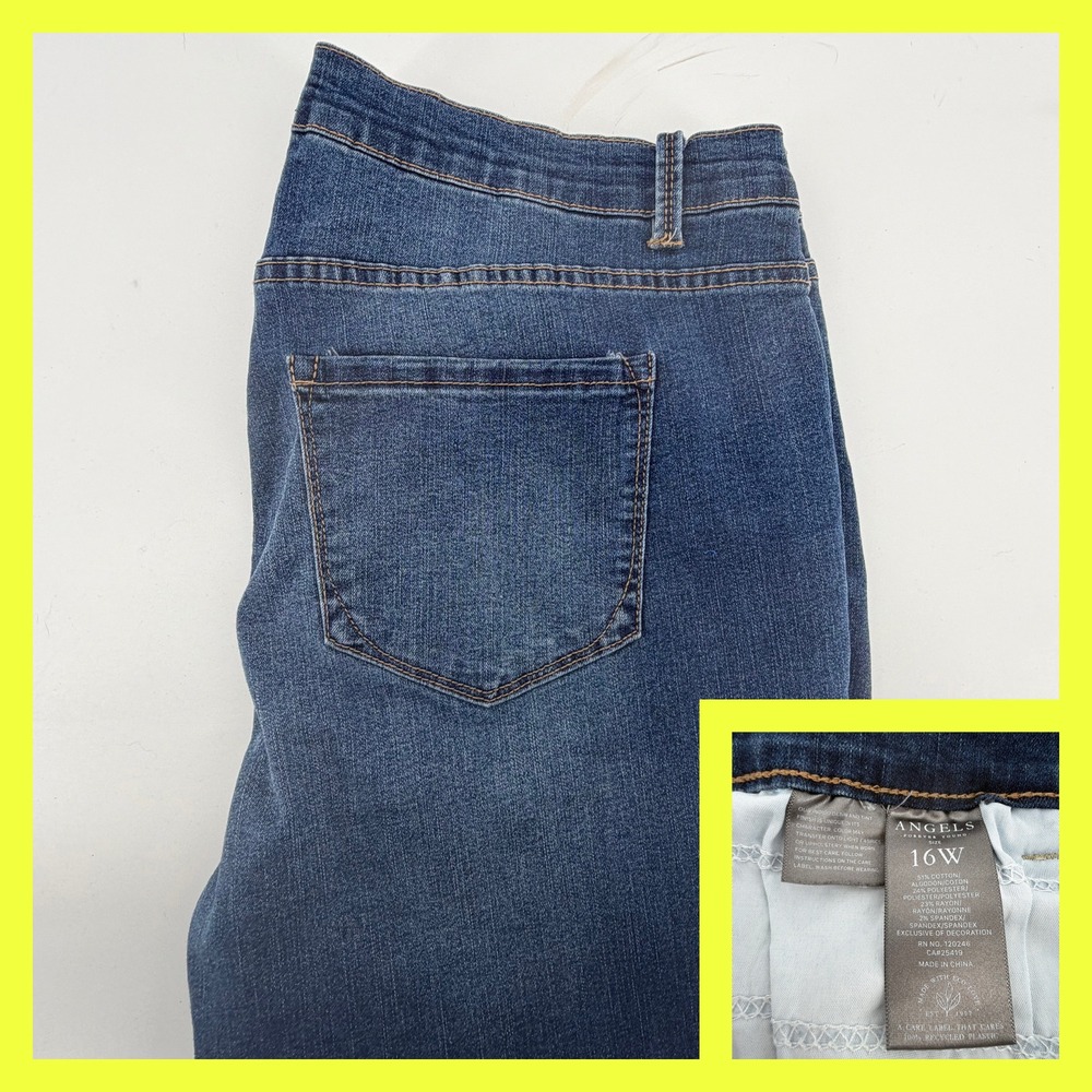 Angels Forever Young Everflex 16W Jeans Deep‎ Cuff Straight Ankle Blue Stretch